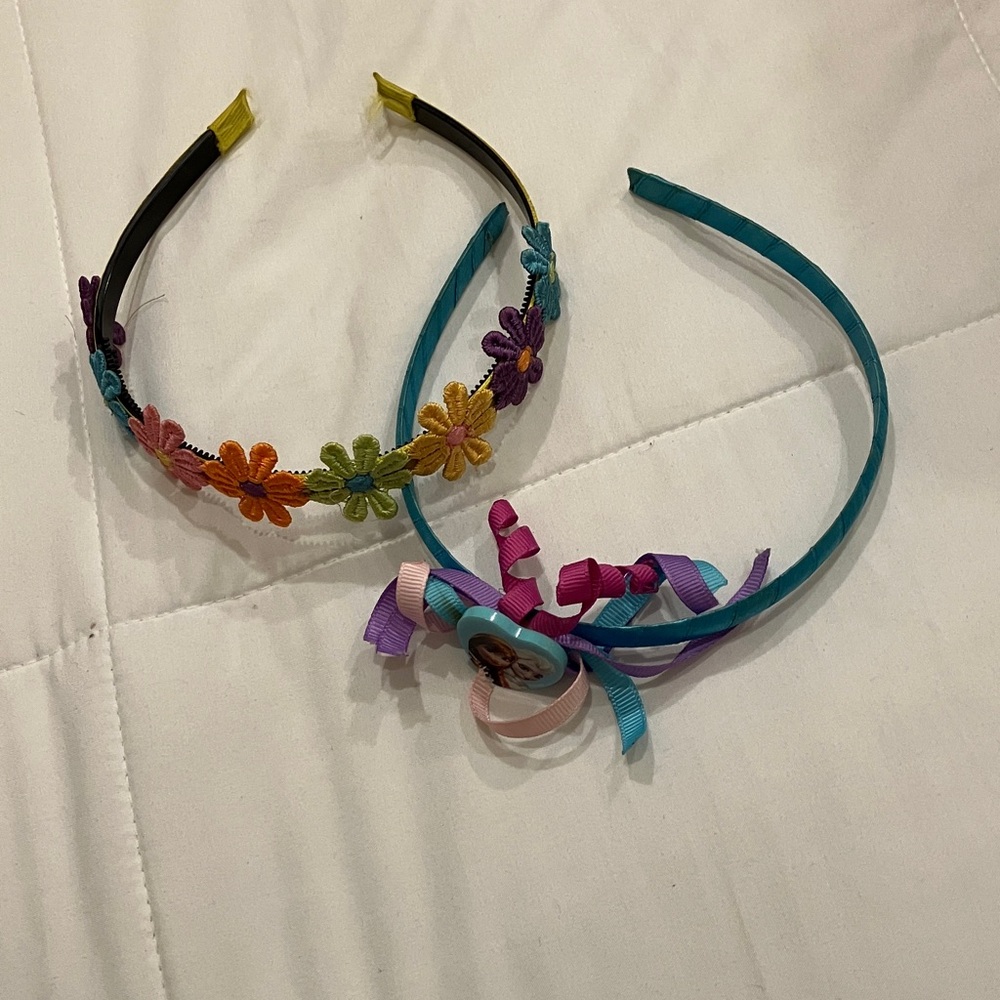 Colorful Floral & Ribbon Girls Headband Set - Teal, Multicolor